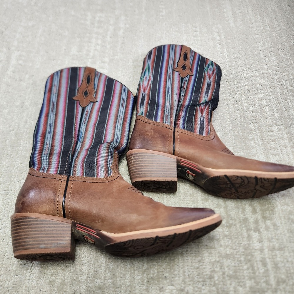 Justin Cowboy Boots Women 10B Leather Square Toe Rodeo Cowgirl Western Aztec‎